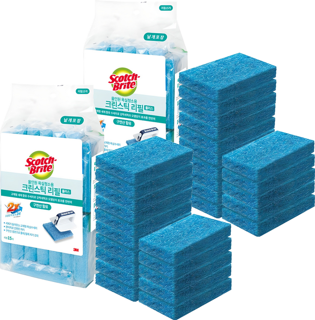 스카치브라이트 올인원 욕실청소용 크린스틱 스펀지클리너 리필 15p, 2개