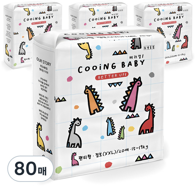 Cooing 베러업 팬티형 기저귀 남녀공용, 점보형(2XL), 80매
