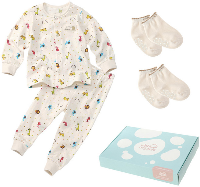 위드오가닉 봄 유아내의 + 양말 2p + 핑크박스 세트