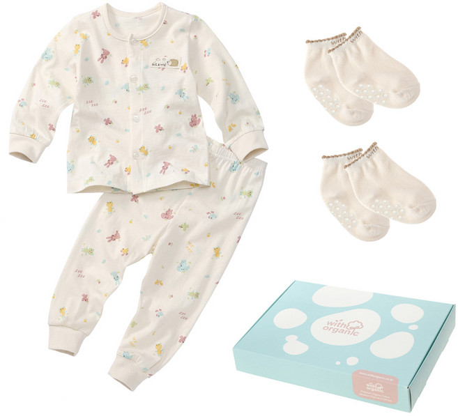위드오가닉 봄 유아내의 + 양말 2p + 핑크박스 세트