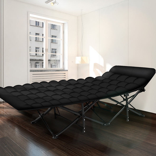 하비티 휴대용 접이식 간이침대 + 쿠션패드 세트, 블랙