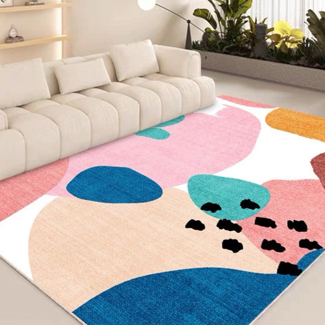 北歐風幾何抽象格子地毯 7mm厚 水晶絨材質 可機洗