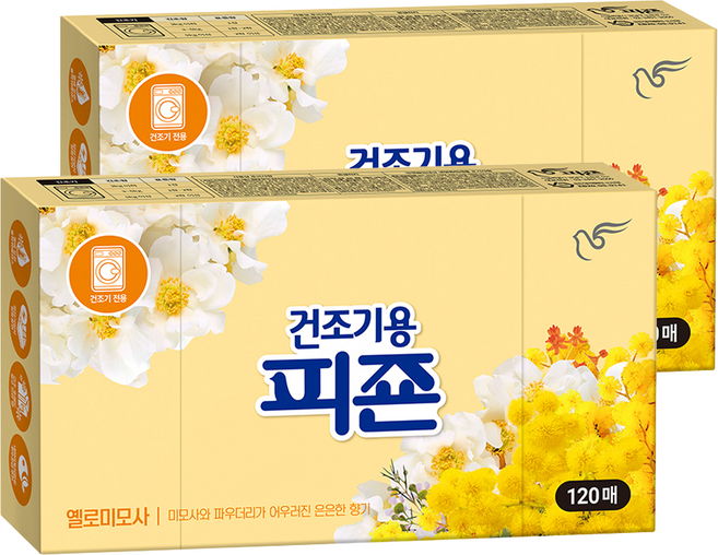 피죤 건조기용 시트 섬유유연제 옐로미모사 본품, 120매입, 2개