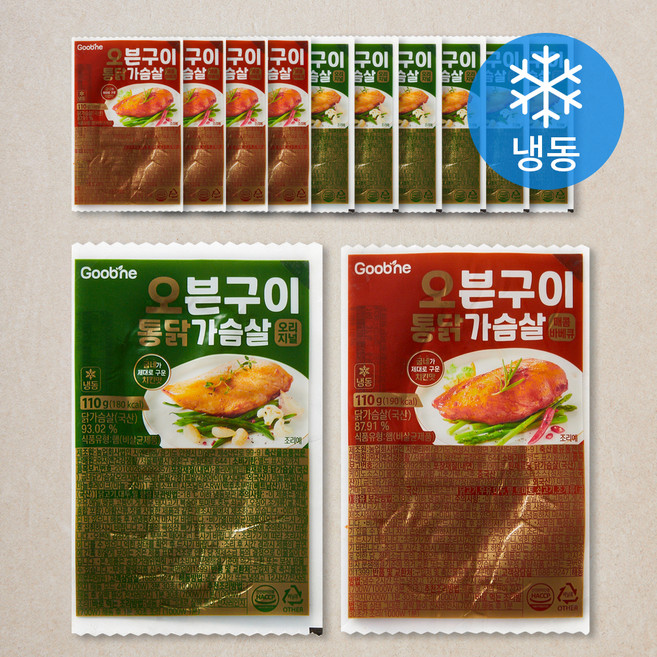 굽네 오븐구이 통닭가슴살 오리지널 7팩 + 매콤바베큐 5팩 세트 (냉동), 110g, 1개입, 12개