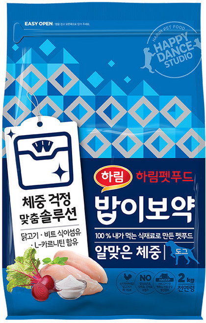 하림펫푸드밥이보약 강아지 기능성 사료, 다이어트(체중유지), 2kg, 1개