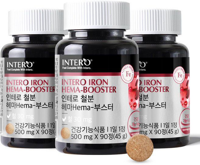 인테로 철분 헤마 Hema - 부스터 45g, 90정, 3개