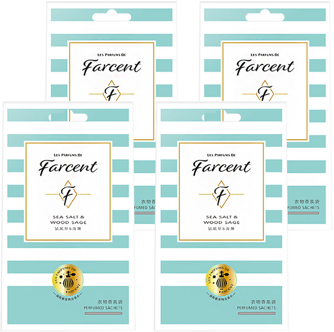 Farcent 衣物香氛袋, 鼠尾草 + 海鹽, 30g, 4盒