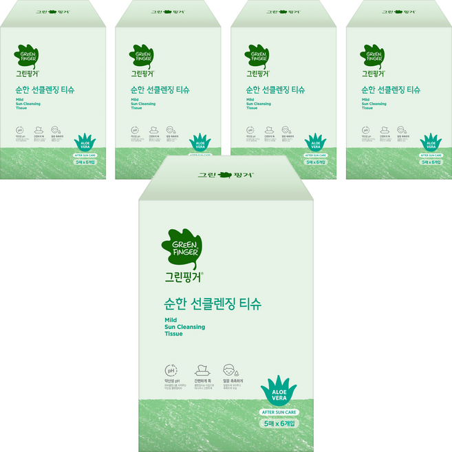 그린핑거 순한 선클렌징 티슈, 30매입, 5개