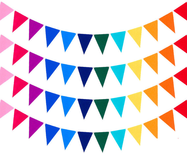 파티쇼 펠트 삼각 파티 가랜드, 12색 레인보우, 4개