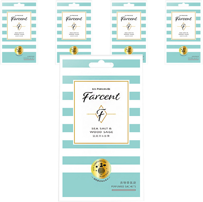 Farcent 衣物香氛袋, 鼠尾草 + 海鹽, 30g, 5盒
