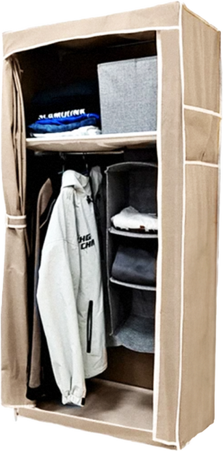 單人簡易衣櫥 咖啡色 鐵管塑料無紡布材質 可捲簾設計