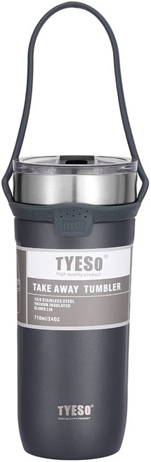 TYESO 泰碩 不鏽鋼真空手提束帶隨行杯, 深灰色, 710ml, 1個