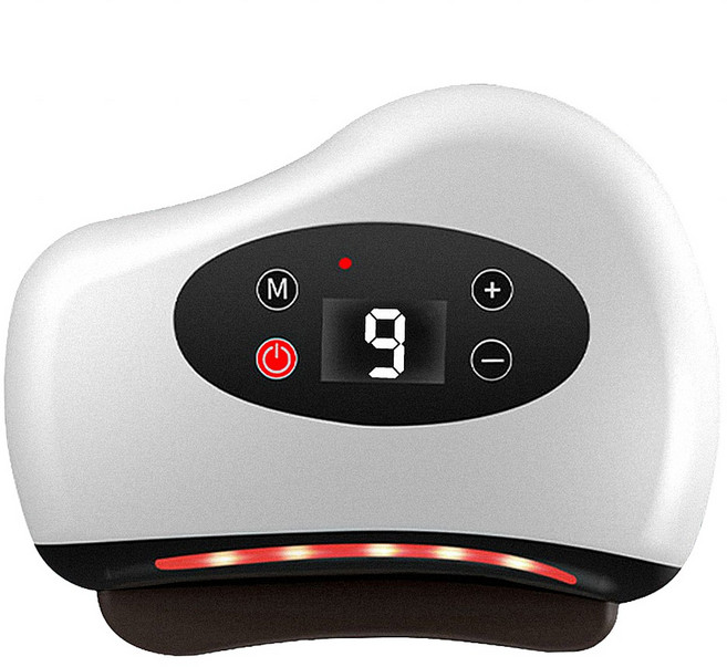 砭石電動智能刮痧板 9檔震動, 白色 紅砭石底板, 1個