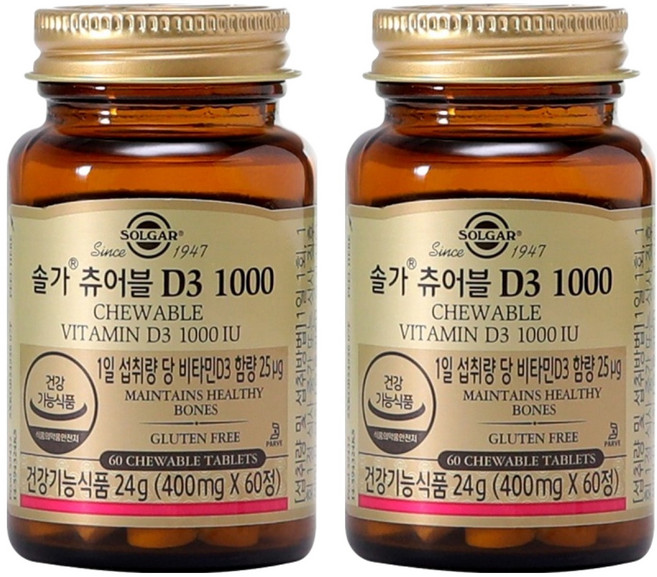 솔가 츄어블 비타민D3 1000IU, 60정, 2개