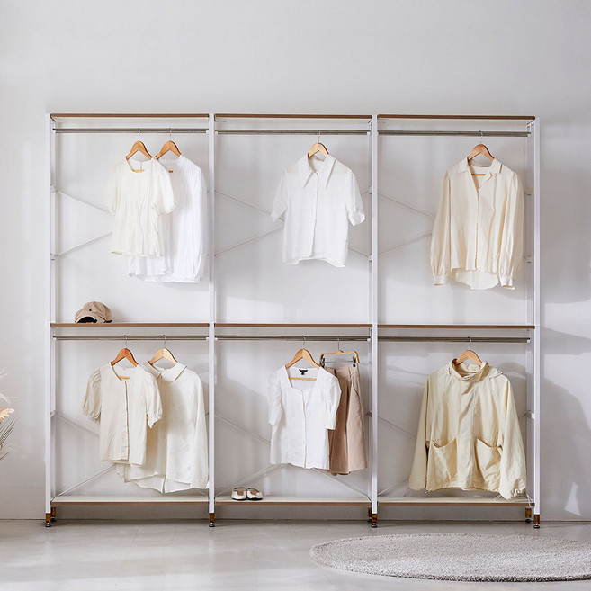 상도가구 모던하임 일자형 행거 2400 방문설치, 화이트(프레임)+자작엣지화이트(선반)