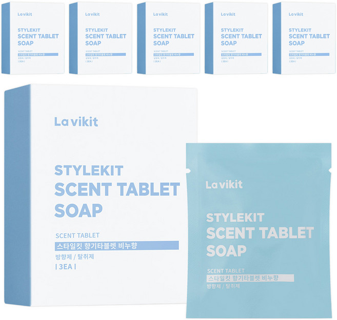 라비킷 스타일킷 향기타블렛 비누향 섬유탈취제 리필 3개입, 34g, 6개
