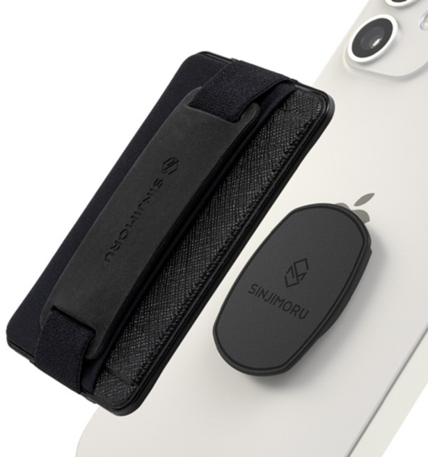 신지모루 신지마운트 밴드그립 탈부착 카드수납 휴대폰 거치대 파우치, 1개, 블랙