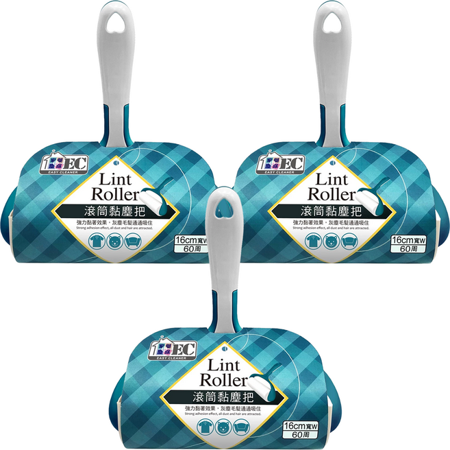 EASY CLEANER 家簡塵除 滾筒黏塵紙16cm 60周, 3個