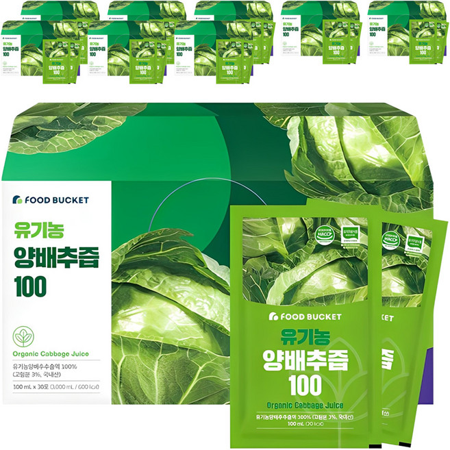 푸드버킷 국내산 유기농 양배추즙 100, 3L, 9개