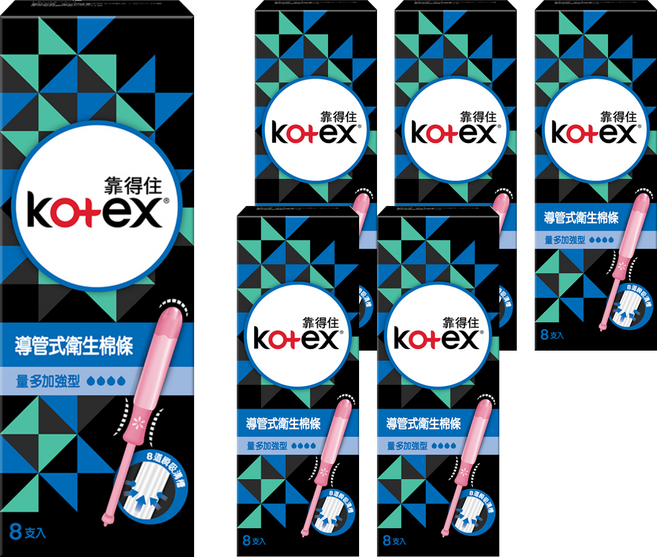 Kotex 靠得住 導管式衛生棉條, 量多加強型, 8支, 6盒