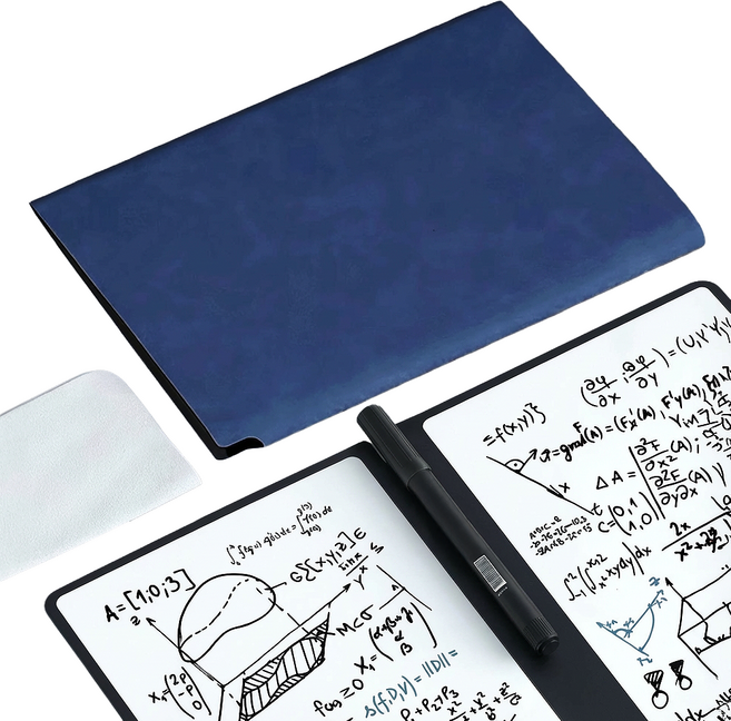 쿠말 휴대용 양면 화이트보드 노트 펜 세트 다크블루, PU