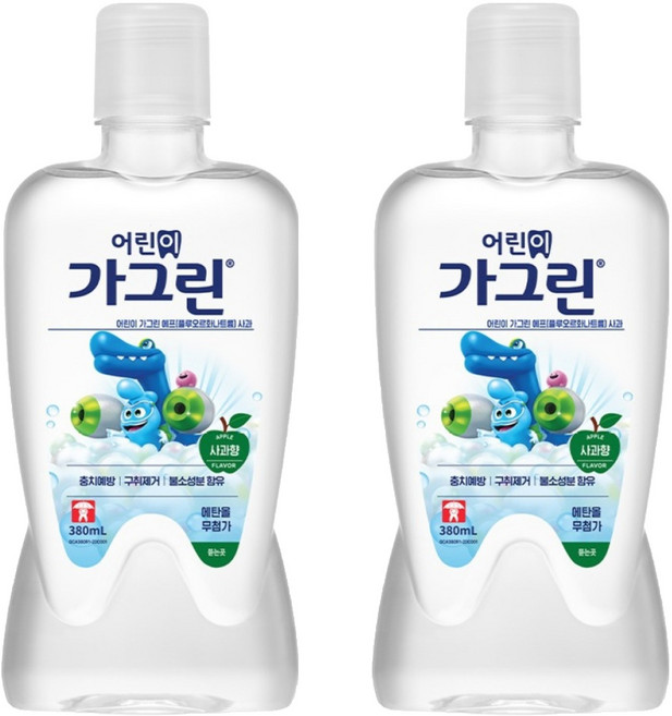 가그린 어린이용 구강세정제 사과향, 380ml, 2개