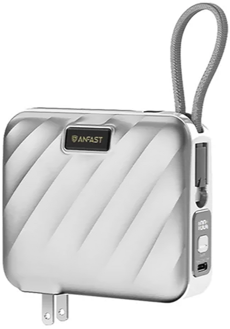 ANFAST PD 雙向快充電源 45W Type-C 15000mAh 隱藏式AC插頭 寬幅電壓 多品牌快充協議, P1545X, 銀色