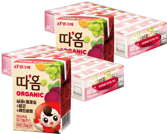 따옴 오가닉 주스 사과 & 청포도 & 당근 & 레드비트, 120ml, 48개