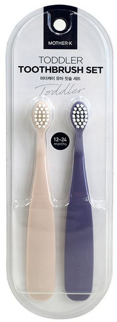 MOTHER-K 0.5階段嬰幼兒學習牙刷組 1.5cm小刷頭 極細柔軟刷毛 適合1-2歲寶寶, 奶油白 + 迷霧紫, 2支, 1組
