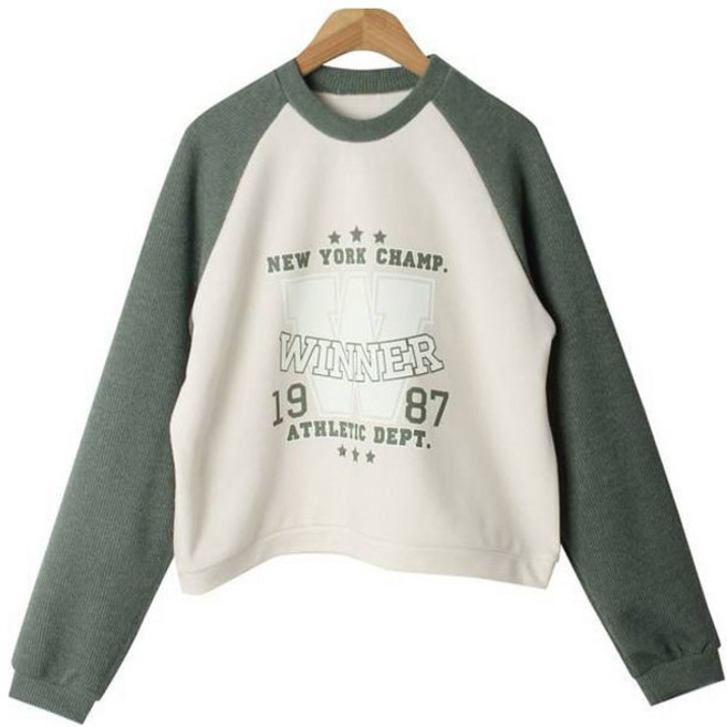 시크블랙 여성용 이로리 라운드넥 나그랑 배색 골지 티 cpt13527k39