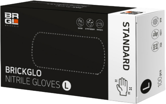 BRICKGLO 標準型合成橡膠手套 100入 掌寬 107±4 毫米, 大 L, 黑色, 1盒