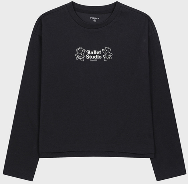 POLHAM KIDS 女童 Polki Bear 圖案雙面針織長袖T恤, 黑色