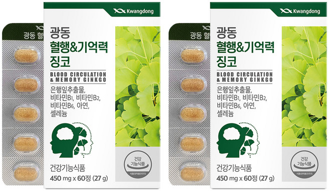 광동 혈행&기억력 징코, 60정, 2개