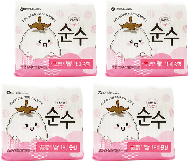 GOODFEEL Soonsu系列 日用超薄蝶翼衛生棉 一般型, 24cm, 18片, 4包