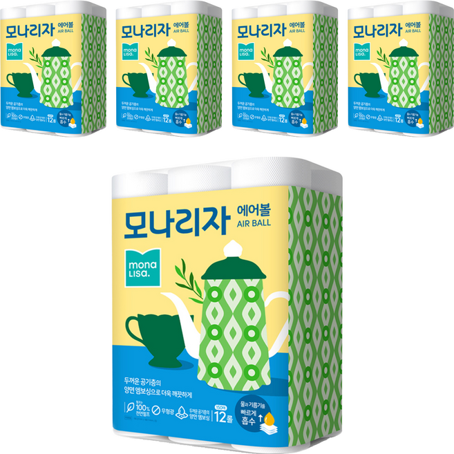 모나리자 에어볼 천연펄프 키친타올, 12개입, 5개