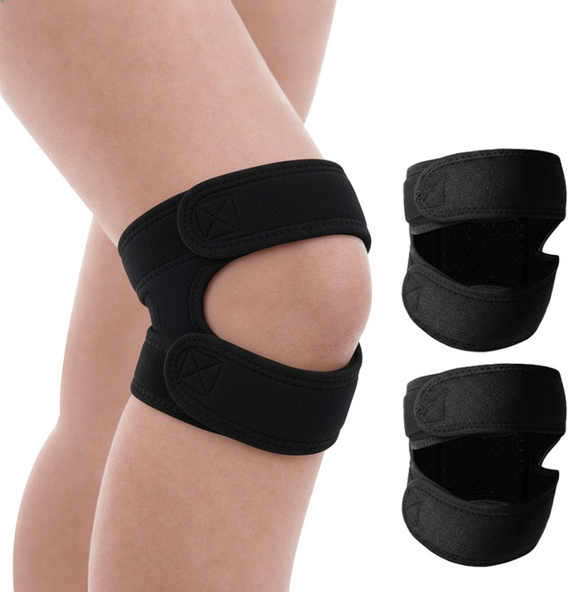 피넬 고탄력 이중 보호 러닝 슬개골 무릎보호대 2p, 블랙, 1개