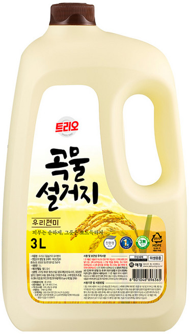 트리오 곡물설거지 우리현미 주방용 세척제, 3L, 1개