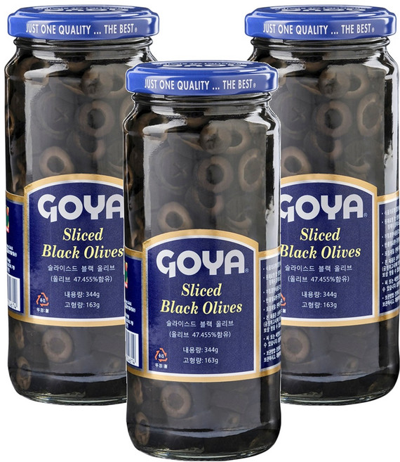고야 슬라이스드 블랙 올리브 절임, 344g, 3개