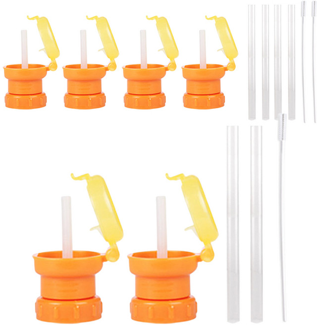 베베락 물병 스트로우캡 세트, 3세트, 스트로우캡 오렌지 2p + 실리콘빨대 2p + 세척솔