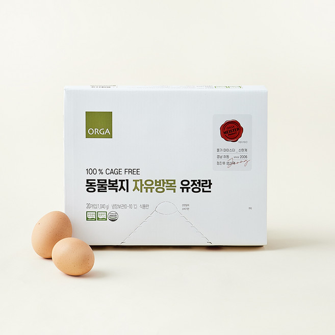 ORGA 동물복지 인증 자유방목 유정란 1번란 1040g, 20구, 1개