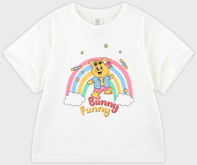 월튼키즈 아동용 통기성 퍼니 레인보우 베어 티셔츠