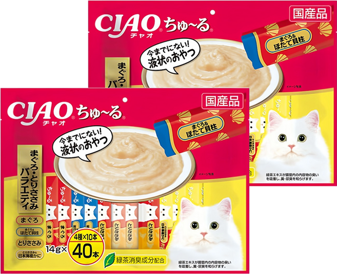 CIAO 啾嚕肉泥 綜合口味, 鮪魚、鮪魚 + 干貝、雞肉、雞肉 + 日本蟹, 560g, 2袋