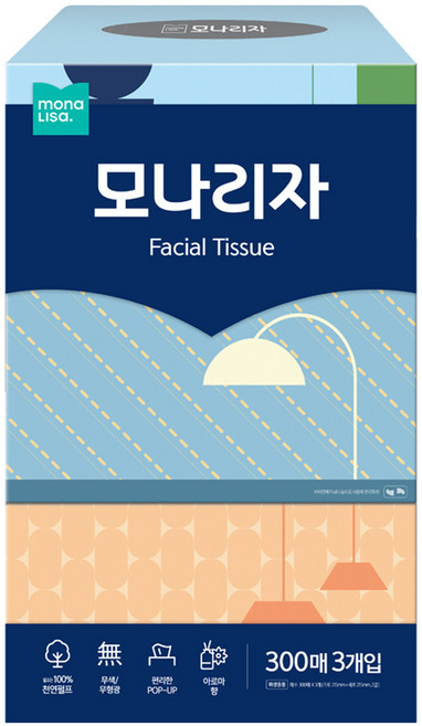 모나리자 천연펄프 미용티슈 2겹, 300매, 3개