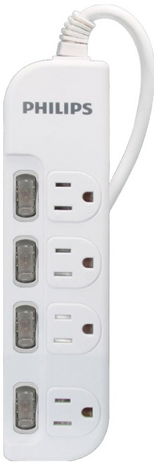 PHILIPS 飛利浦 延長線 4開4座3孔 CHP3444WA/96, 1.8m, 白色, 1條