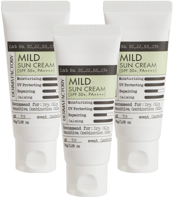 더마팩토리 무기자차 마일드 편백수 선크림 SPF50+ PA++++, 30g, 3개