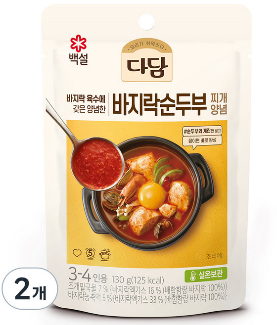 다담 바지락순두부 찌개양념, 130g, 2개