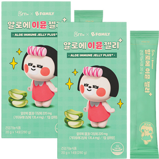 GRN 알로에 이뮨 젤리 플러스 14p, 280g, 2개
