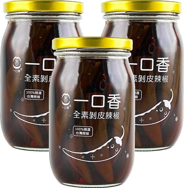 一口香 剝皮辣椒 原味, 450g, 3罐