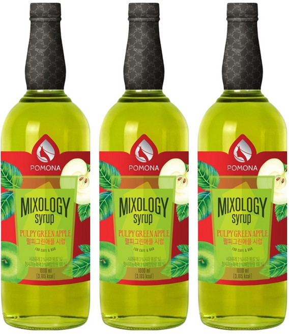 포모나 믹솔로지 펄피그린애플 시럽, 1L, 3개