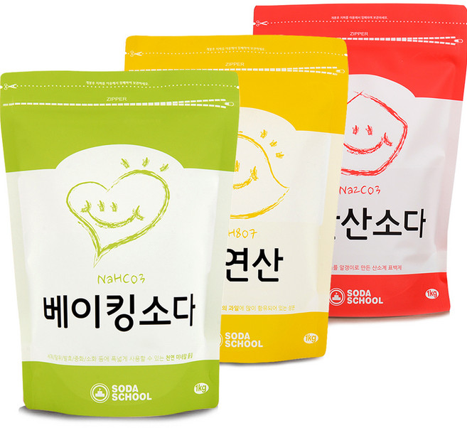 소다스쿨 베이킹소다1kg + 구연산1kg + 과탄산소다1kg 세트, 1세트
